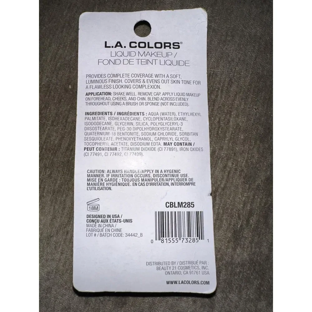 L..A. COLORS  Liquid‎  Makeup  5ea. Cocoa ALM285, Moisturizing Full Coverage